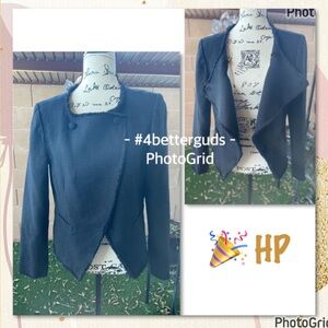 Joie Cotton Tweed Double Breast High Low Angled Cut Fringe Hem Black Jacket M-L